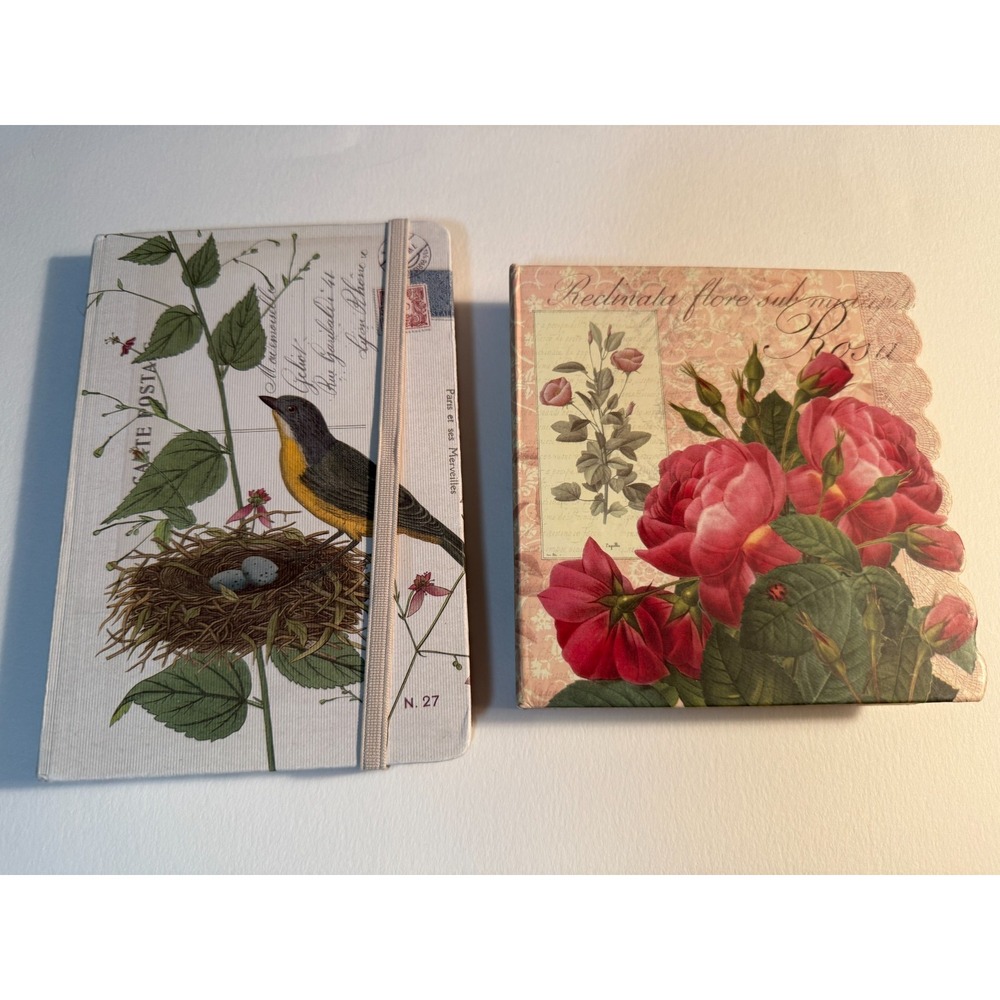 2 blank journals, Bird & Roses Nature. Lined Unused Beautiful Vintage
